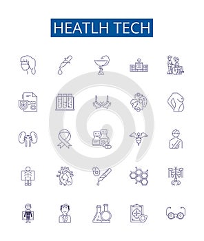 Heatlh tech line icons signs set. Design collection of healthtech, medicaltech, telemedicine, ehealth, digitalhealth