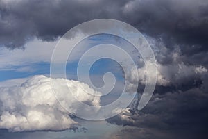 Heaven, Epic Dramatic Storm sky, dark grey white fluffy cumulus clouds background texture