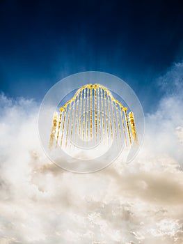 Gold heavens gate in the sky / 3D illustration