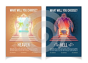 Heaven and hell brochures cartoon vector template