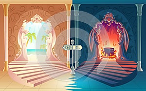 Heaven and hell entrances cartoon vector concept