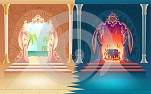 Heaven and hell gates cartoon vector concept