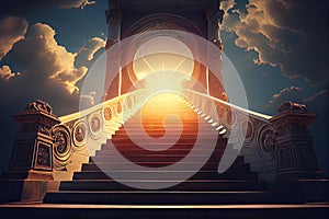 Heaven Stairs, Road to Light, Paradise Sky, Afterlife Way Drawing Imitation, Abstract Generative Ai Illustration