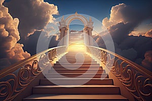 Heaven Stairs, Road to Light, Paradise Sky, Afterlife Way Drawing Imitation, Abstract Generative Ai Illustration