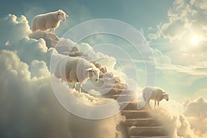 Heavenly Ascent of Sheep on a Cloud Staircase During Kurban Bayram Celebration