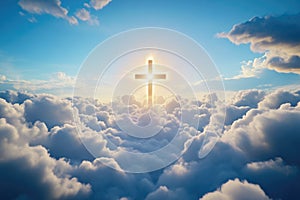 Heavenly Cross of Light Breaking Through Clouds.
