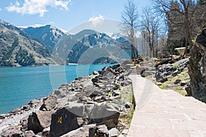 Heavenly Lake of Tianshan (Tianchi) in Fukang, Changji, Xinjiang, China. It is part of UNESCO World Heritage Site