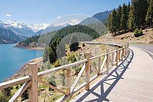 Heavenly Lake of Tianshan (Tianchi) in Fukang, Changji, Xinjiang, China. It is part of UNESCO World Heritage Site