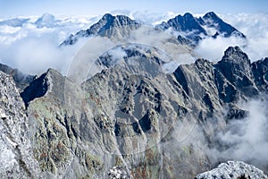 Heavenly Mountains view with blue sky and clouds