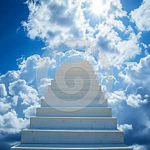 Heavenly progression White ladder implies success against the sky backdrop