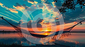 Heavenly Repose: Hammock Serenity Under Twilight Skies