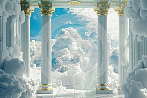 Heavenly Temple Columns Among the Clouds. Generative ai