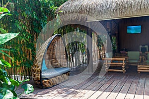 heavenly vacation on phi phi don island in thailand in a hotel with bamboo bungalow among palm trees