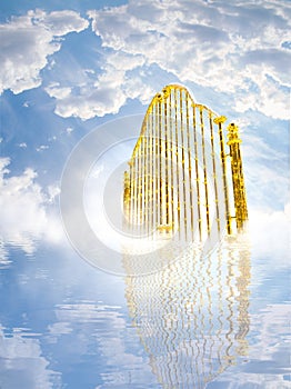 Gold heavens gate in the sky / 3D illustration