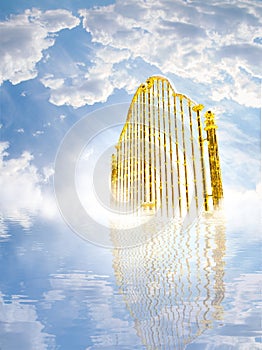 Gold heavens gate in the sky / 3D illustration photo