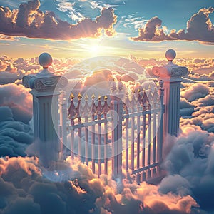 Heavens open gates against a blue and cloudy background photo