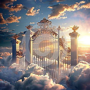 Heavens open gates against a blue and cloudy background photo