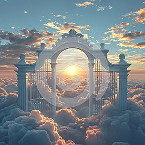 Heavens open gates against a blue and cloudy background photo