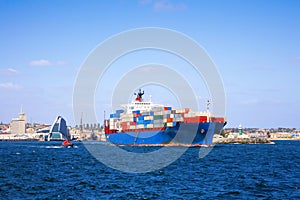 Container Ship Leaving Fremantle Port Western Australia photo