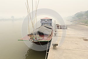 Heavily polluted air from forest fire cover Mekong river