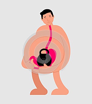 Heaviness in stomach. bloating and nausea. Sick belly. vector illustration photo