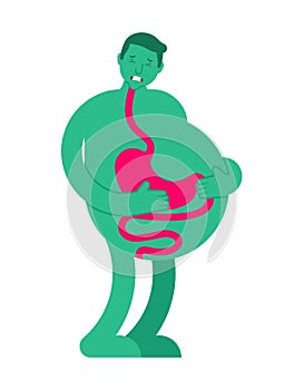Heaviness in stomach. bloating and nausea. Sick belly. vector illustration photo