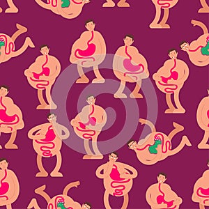 Heaviness in stomach pattern seamless. bloating background. nausea texture. Sick belly ornament. vector illustration photo