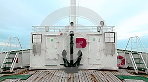Heavy anchor locate at the bow of the deep sea fisheries ship