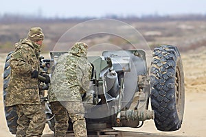 Heavy artillery on military war field