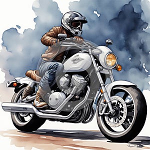 A Heavy Biker\'s Monochrome Symphony: Grit and Grace in Watercolor