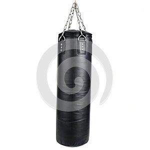 Heavy black punching bag for boxing training photo