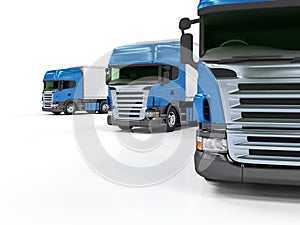 Heavy blue trucks isolated on white background