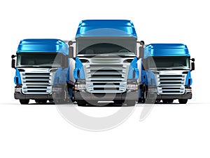 Heavy blue trucks isolated on white background