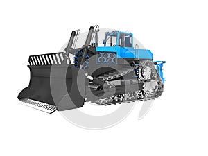 Heavy caterpillar bulldozer blue isolated 3D rendering on white background no shadow