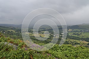 Heavy cloud and mist drops down over the Derbyshire countryside on an August summer morning