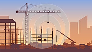 heavy construction machinery in the city. Vector illustration.