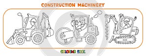 Heavy construction machinery set Cars with drivers