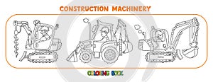 Heavy construction machinery set Cars with drivers