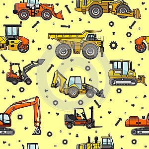 Heavy construction machines seamless pattern
