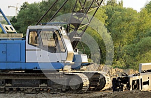 Heavy crawler crane at the construction site for the of road transport interchanges in Moscow