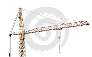 Heavy dark yellow hoisting crane on white photo
