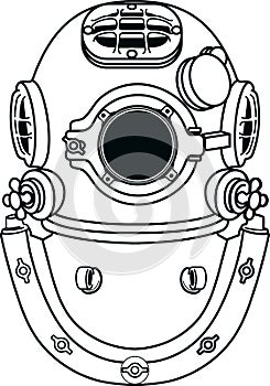 heavy diving metal underwater helmet isolated on white background