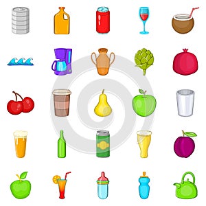 Heavy drinking icons set, cartoon style