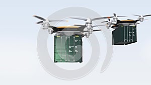 Heavy drones landing on ground for delivering cargo containers