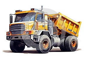 heavy dump truck lorry tipper yellow construction equipment isolated on white background
