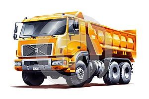 heavy dump truck lorry tipper yellow construction equipment isolated on white background