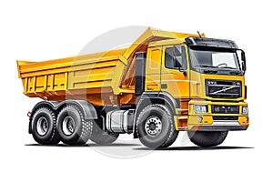 heavy dump truck lorry tipper yellow construction equipment isolated on white background
