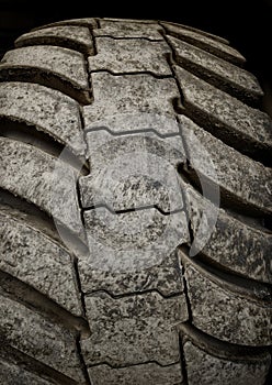 Heavy duty dump truck tire tread detail