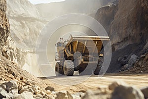 Heavy-duty Dumper truck in career. Generate Ai