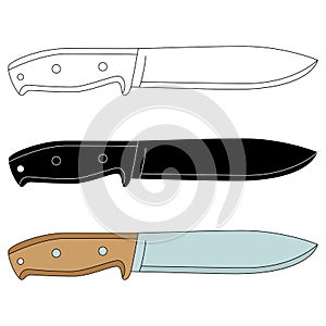 Heavy duty hunting or survival knife, set of contour, silhouette and color